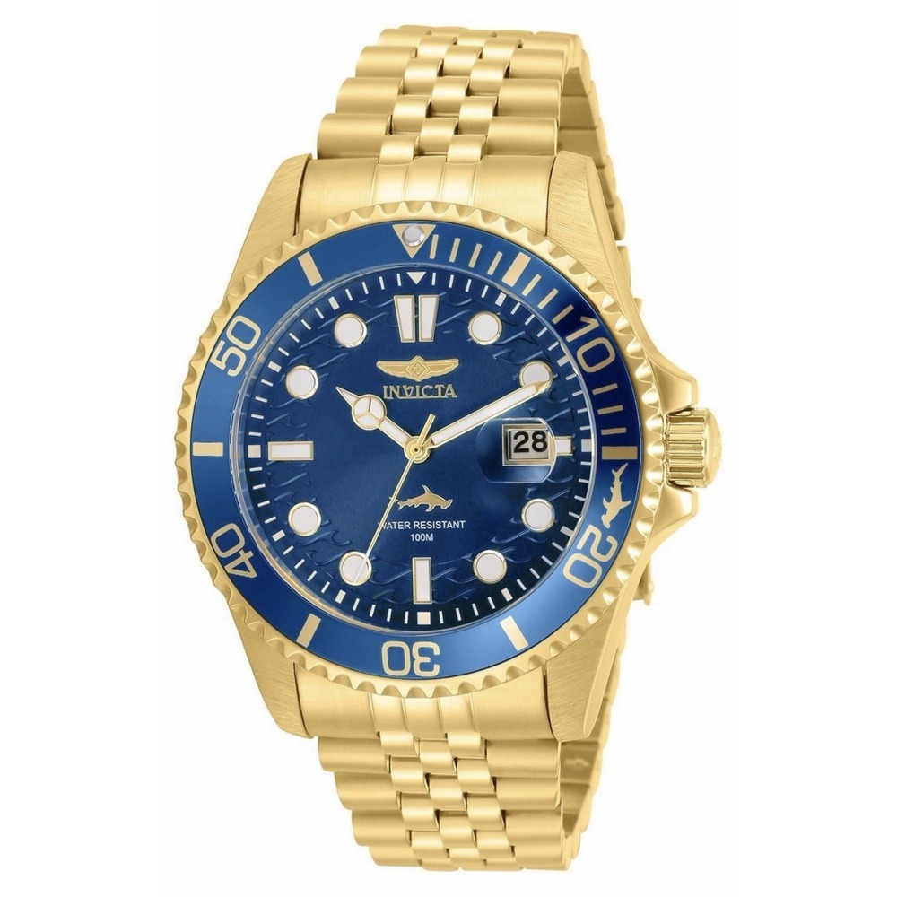 Invicta Men's Watch Pro Diver Quartz Blue Dial Yellow Gold Bracelet 30612